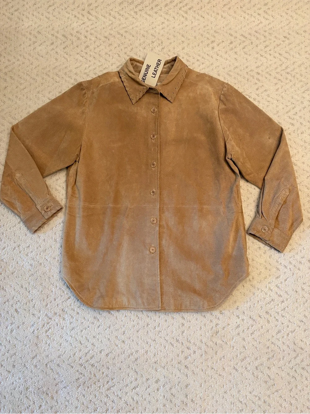 Genuine Washable Tan Leather Suede Shacket Jacket NEW With Flaw Womens Large